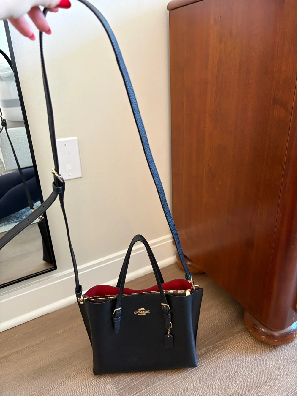 Coach Black Small Top-Handle Purpse with Red Interior and Gold Hardware